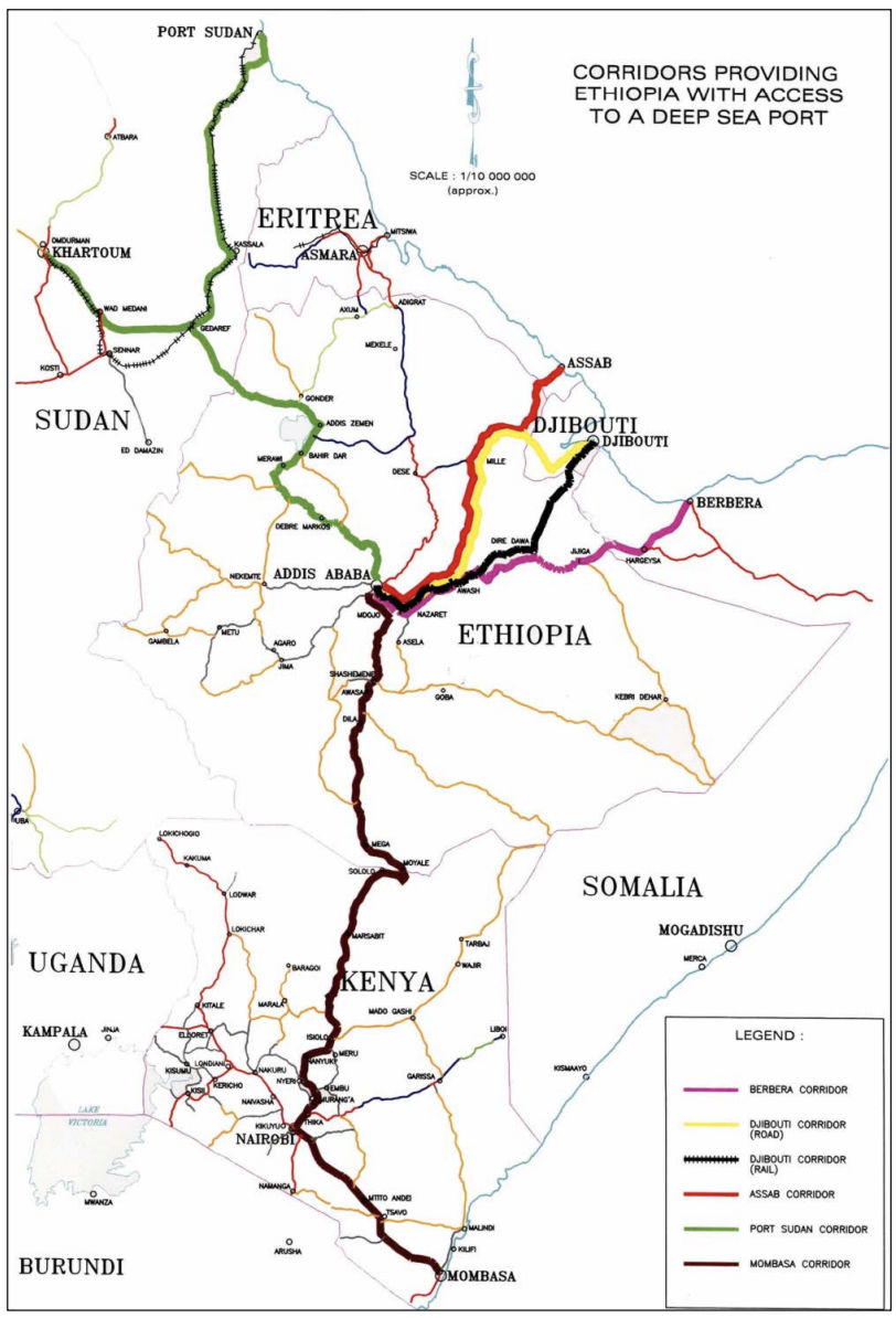 Corridors providing Ethiopia with access to a deep-sea port